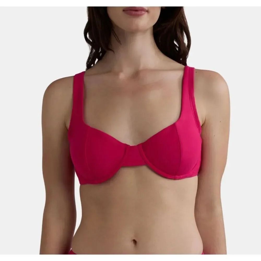 Time and Tru NWT red balconette ribbed underwire swim top large 12-q4